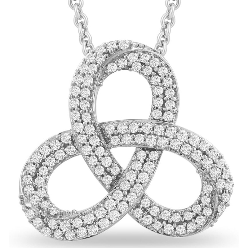 Amazon Sterling Silver 1/3 Cttw Round White Diamonds Knotted Pendant & Chain New